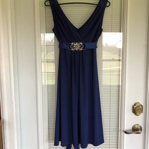 Scarlett Nite navy blue swing dress with jewel detail and tie in the back